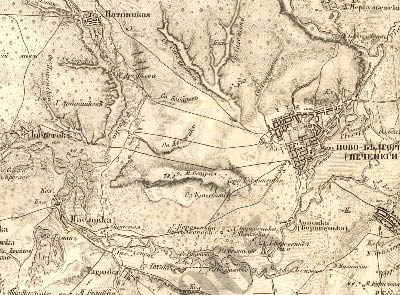 Вырезка из трехверстовой карты окрестностей Чугуева начала 20-го века
